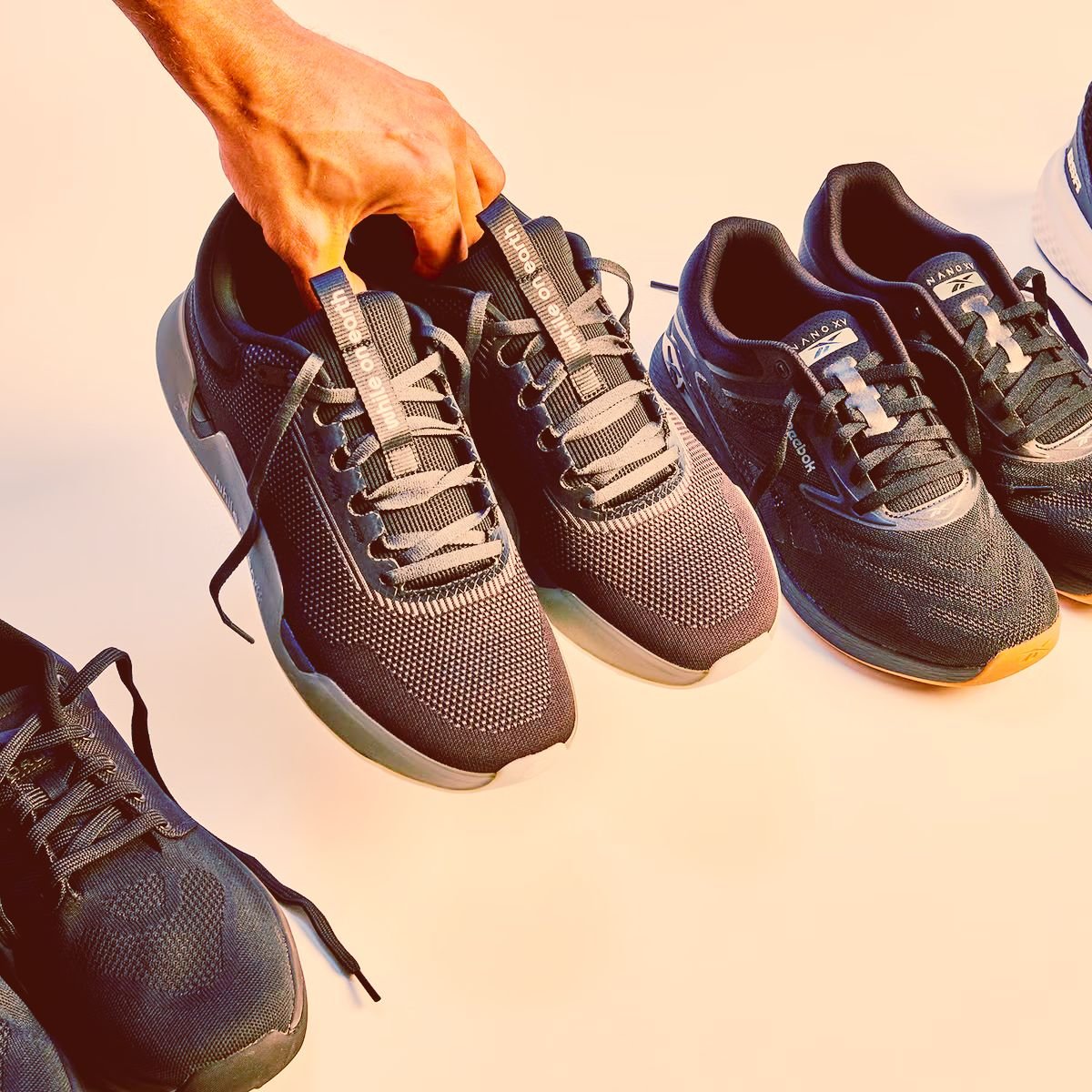 women’s performance running shoes on a gym floor before a training session
