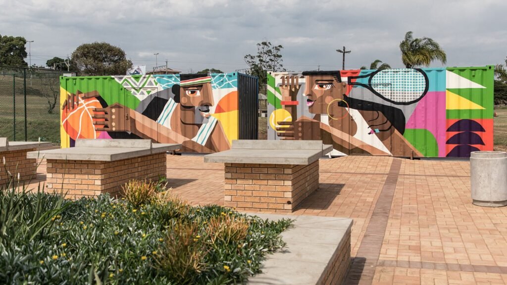 Public mural installation at Freedom Park in Reservoir Hills KwaMashu, South Africa.