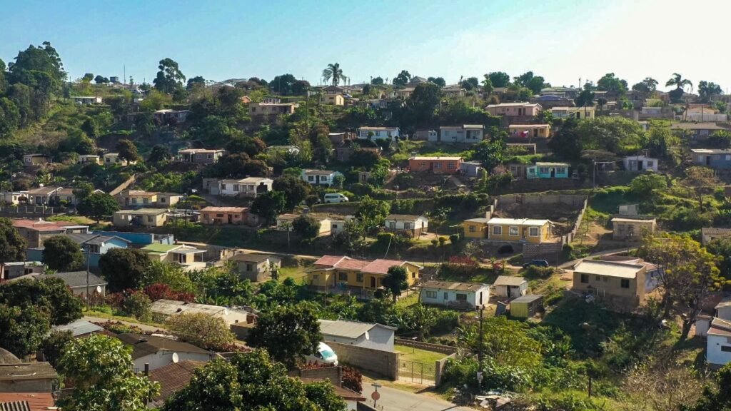 Residential hillside view of KwaMashu township in KwaZulu-Natal, South Africa.