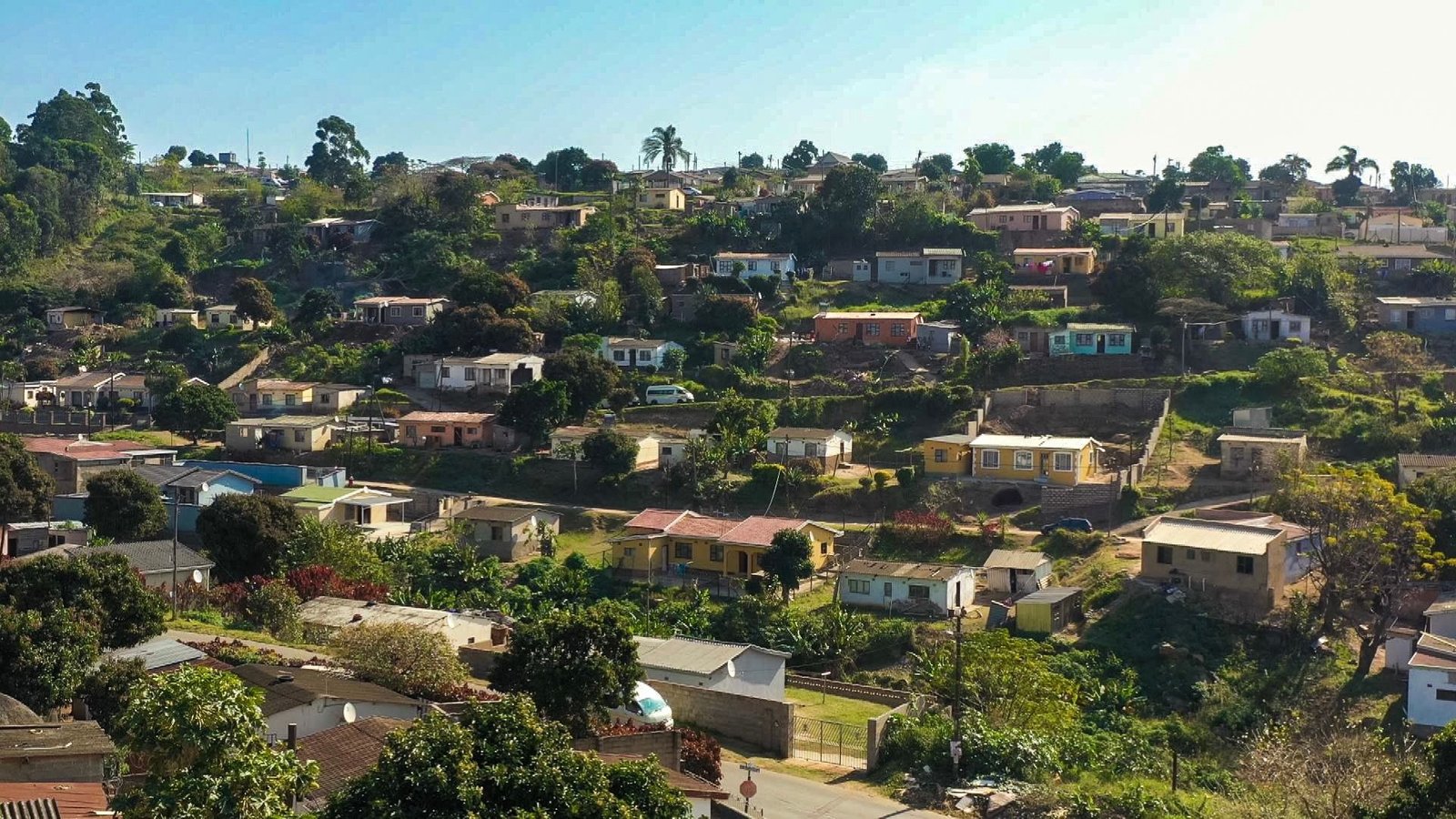 Residential hillside view of KwaMashu township in KwaZulu-Natal, South Africa.